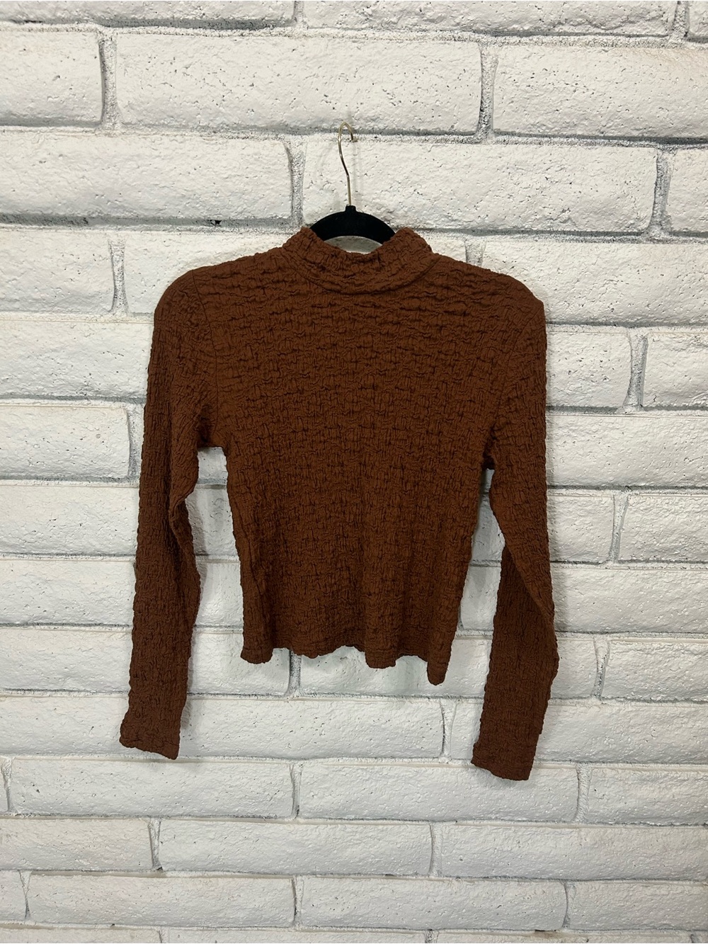 A new day Brown Textured Mock Neck Long Sleeve Stretch Top Womens Small